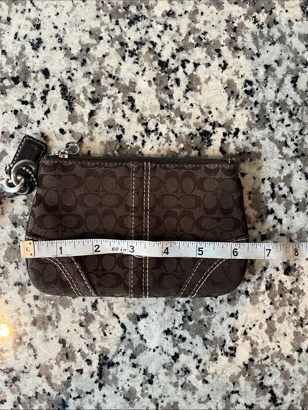 Vintage Coach Dark Brown Signature Canvas Wristlet with Leather Trim - Picture 4 of 5